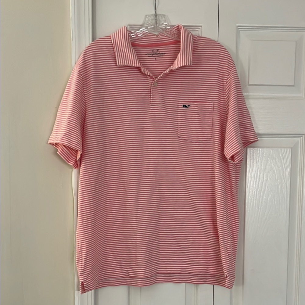 Vineyard Vines Men's Polo in Pink and White Stripes